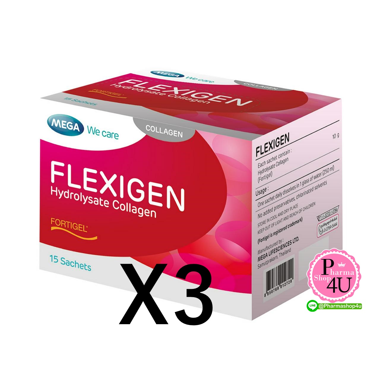 (ซื้อ3 ราคาพิเศษ) MEGA We Care Flexigen (1กล่อง/15ซอง) เมก้า วีเเคร์ เฟลกซิเจน คอลลาเจน 10,000mg (ผลิตภัณฑ์เสริมอาหาร)