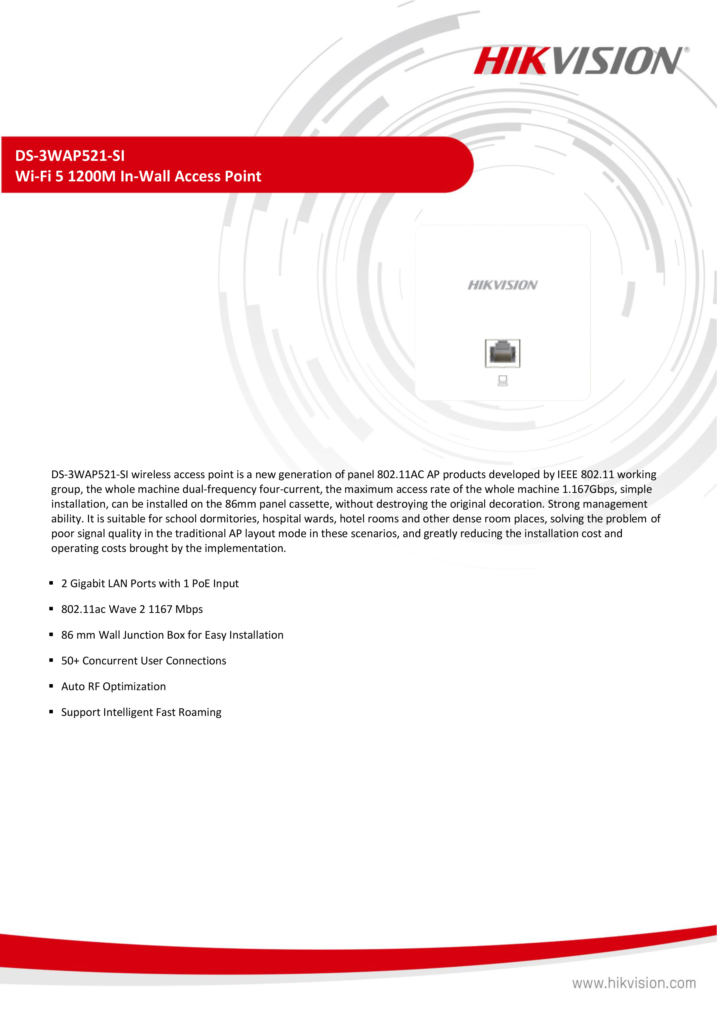 HIKVISION DS-3WAP521-SI : Wi-Fi 5 1200M In-Wall Access Point BY BILLIONAIRE SECURETECH DS-3WAP521-SI