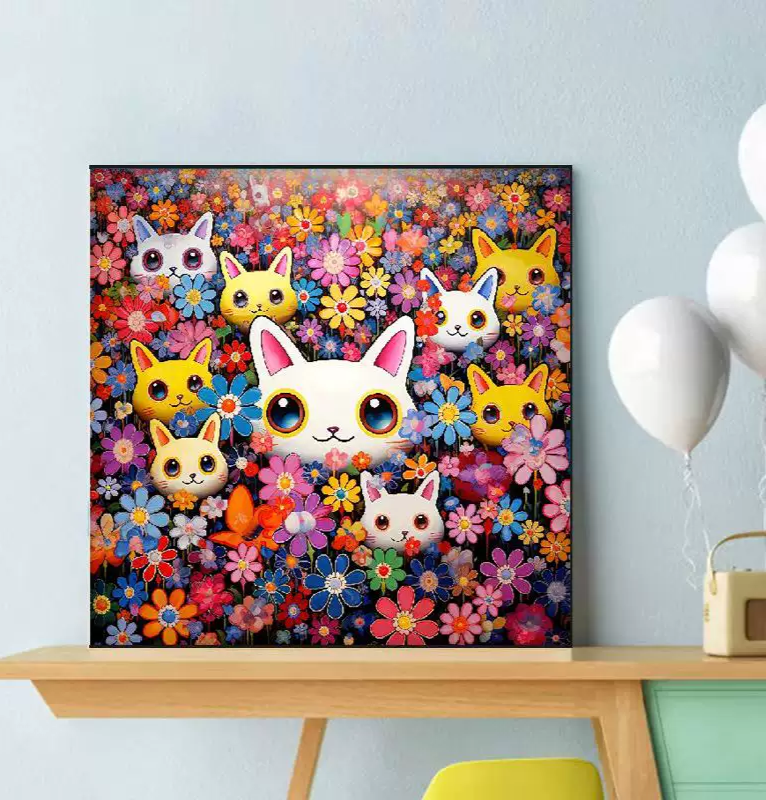 cat-1107 *สินค้าหมด* ชุดปักครอสติช ลายแมวน้อยดอกเดซี่ (ปักเต็มผืนผ้า ไม่มีเดินเส้น ผ้า11CTพิมพ์ลาย ปัก 3 เส้นเล็ก) ขนาด 61*61 ซม. ผ้าครอสติช 11CTพิมพ์ลายปักเต็มลายผ้า ไหมคอตตอน 39 สี ผังลาย เข็ม