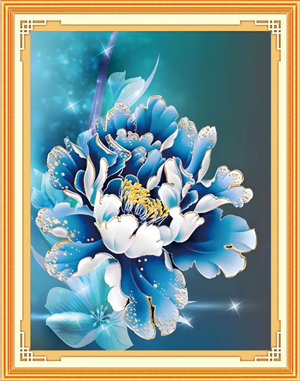 botan-1115 *สินค้าหมด* ชุดปักครอสติช ลายช่อโบตั๋นสีน้ำเงิน (ปักเต็มผืนผ้า ไม่มีเดินเส้น ผ้า11CTพิมพ์ลาย ปัก 3 เส้นเล็ก) ขนาด 54*70 ซม.ผ้าครอสติช 11CTพิมพ์ลายปักบนผ้า ไหมคอตตอน 29 สี ผังลาย เข็ม
