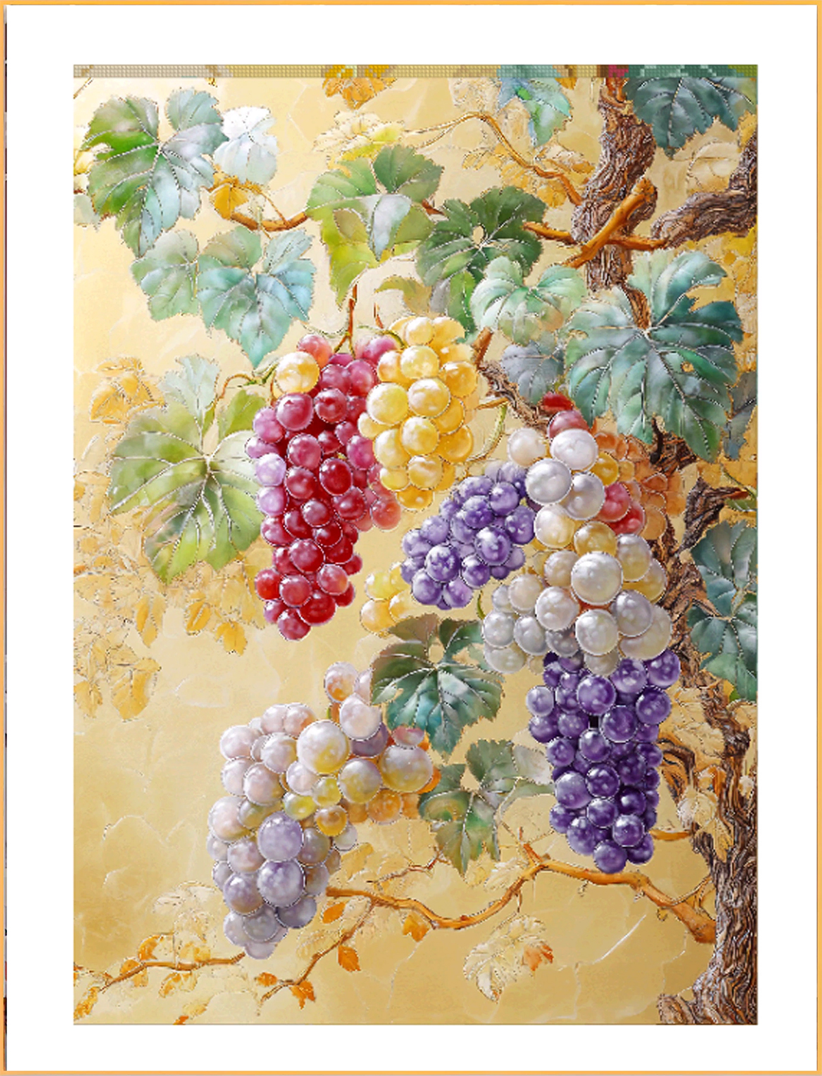 fruit-1011 *สินค้าหมด* ชุดปักครอสติช ลายช่อองุ่น (ปักเต็มผืนผ้า ไม่มีเดินเส้น ผ้า11CT สีน้ำตาล พิมพ์ลาย ปัก 3 เส้นเล็ก) ขนาด 50*70 ซม.ผ้าครอสติช 11CTสีน้ำตาลพิมพ์ลายปักบนผ้า ไหมคอตตอน 40 สี ผังลาย เข็ม