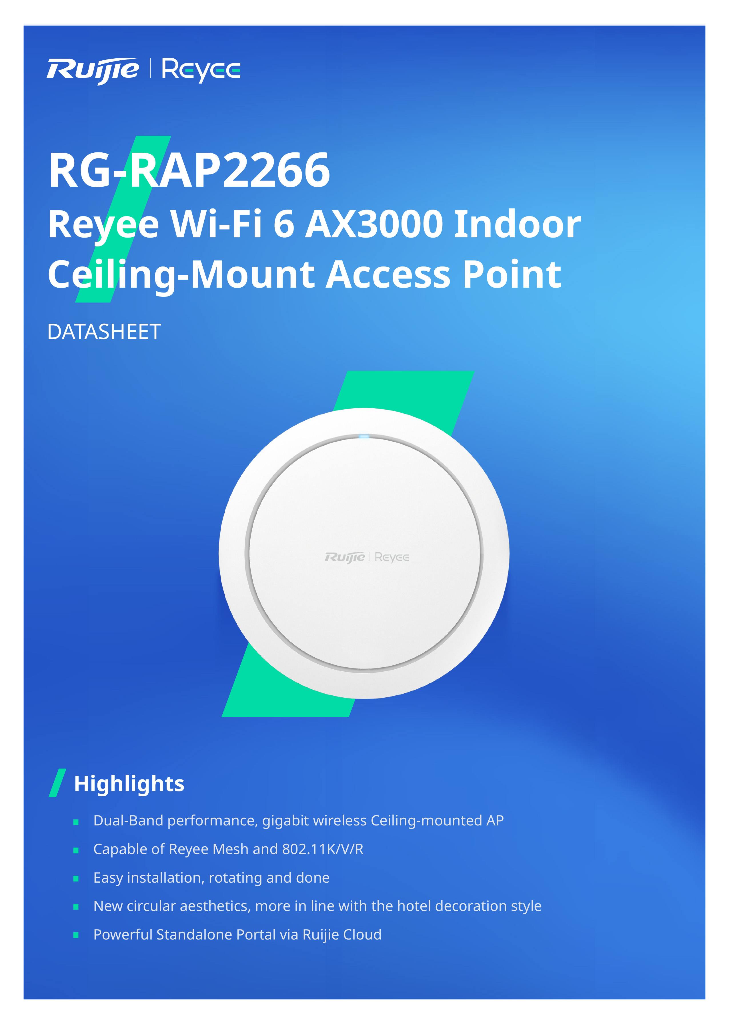 RUIJIE RG-RAP2266 Cloud Access Point, Wi-Fi 6, AX 2976Mbps, GE Port BY BILLIONAIRE SECURETECH RG-RAP2266