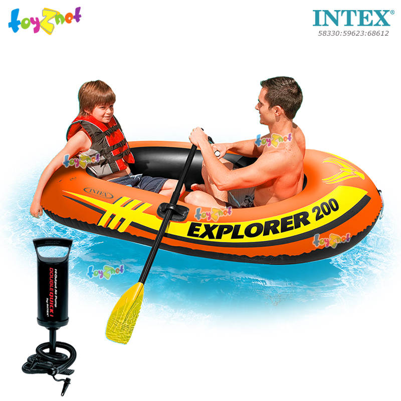 Intex Explorer 200 1.85x0.94x0.41 m. no.58330 + French Oars 48in (1.22m) + DQI Air Pump