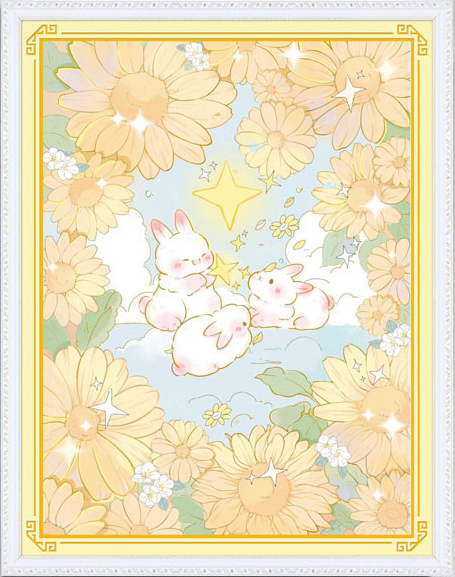 rabbit-1011 *พร้อมส่ง* ชุดปักครอสติช ลายครอบครัวกระต่ายกับดวงดาว (ปักเต็มผืนผ้า ไม่มีเดินเส้น ผ้า9CTพิมพ์ลาย ปัก 3 เส้นเล็ก) ขนาด 60*75 ซม.ผ้าครอสติช 9CTพิมพ์ลายปักบนผ้า ไหมคอตตอน 25 สี ผังลาย เข็ม