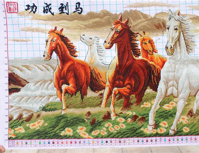 maa-1018 *พร้อมส่ง* ชุดปักครอสติช ลาย 8 อาชา (ปักครั้งละ 3 เส้นเล็ก) ขนาด 133*63 ซม.ผ้าครอสติช 11CTพิมพ์ลายปักบนผ้า ไหมคอตตอน 58 สี ผังลาย เข็ม