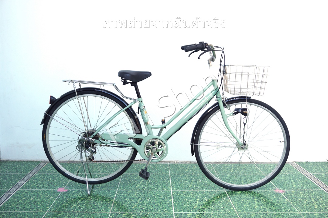 จักรยานแม่บ้านญี่ปุ่น - ล้อ 27 นิ้ว - เกียร์ 6 สปีด - ไฟหน้าอัตโนมัติ - สีเขียว [จักรยานมือสอง]