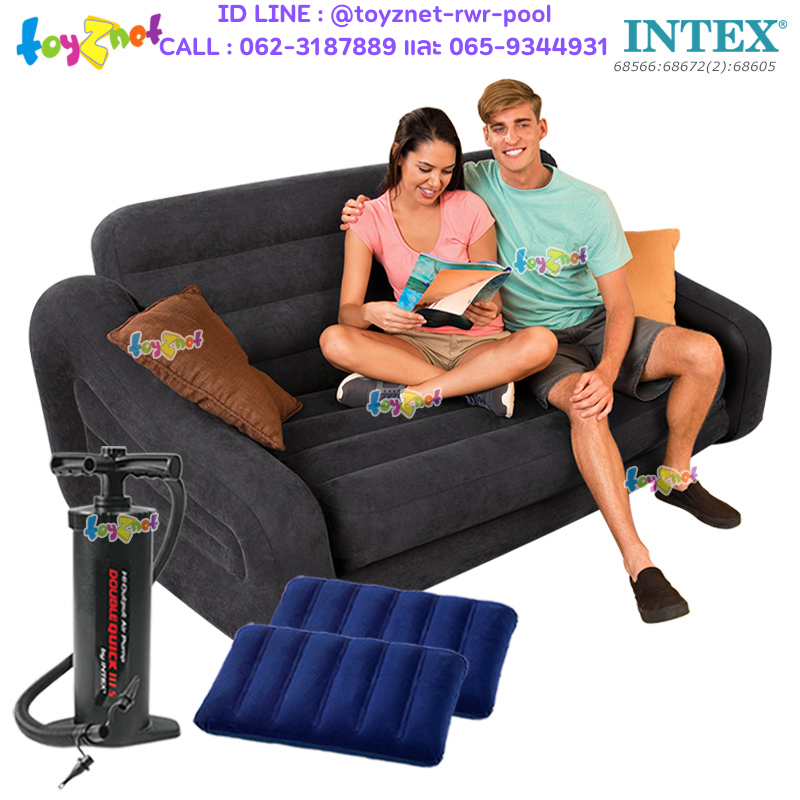 Intex Pull-Out Sofa 1.93x2.31x0.71 m Black no.68566 + 2 Pillows & DQIII-S Air Pump