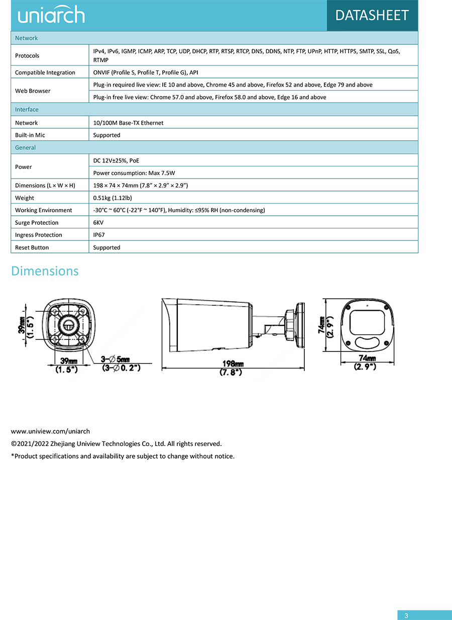 UNIARCH IPC-B315-APKZ (2.8-12mm.) กล้องวงจรปิด IP CAMERA 5MP เลนส์ซูมได้ PoE มีไมค์ในตัว ONVIF BY BILLIONAIRE SECURETECH IPC-B315-APKZ