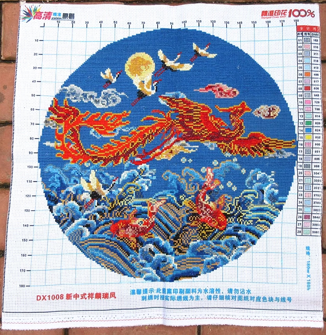 phoenix-1009 *สินค้าหมด* ชุดปักครอสติช ลายหงส์ฟินิกซ์กับฝูงปลาและนกกระเรียน (ปักเต็มผืนผ้า ไม่มีเดินเส้น ผ้า11CTพิมพ์ลาย ปัก 3 เส้นเล็ก) ขนาด 50*50 ซม.ผ้าครอสติช 11CTพิมพ์ลายปักบนผ้า ไหมคอตตอน 28 สี ผังลาย เข็ม