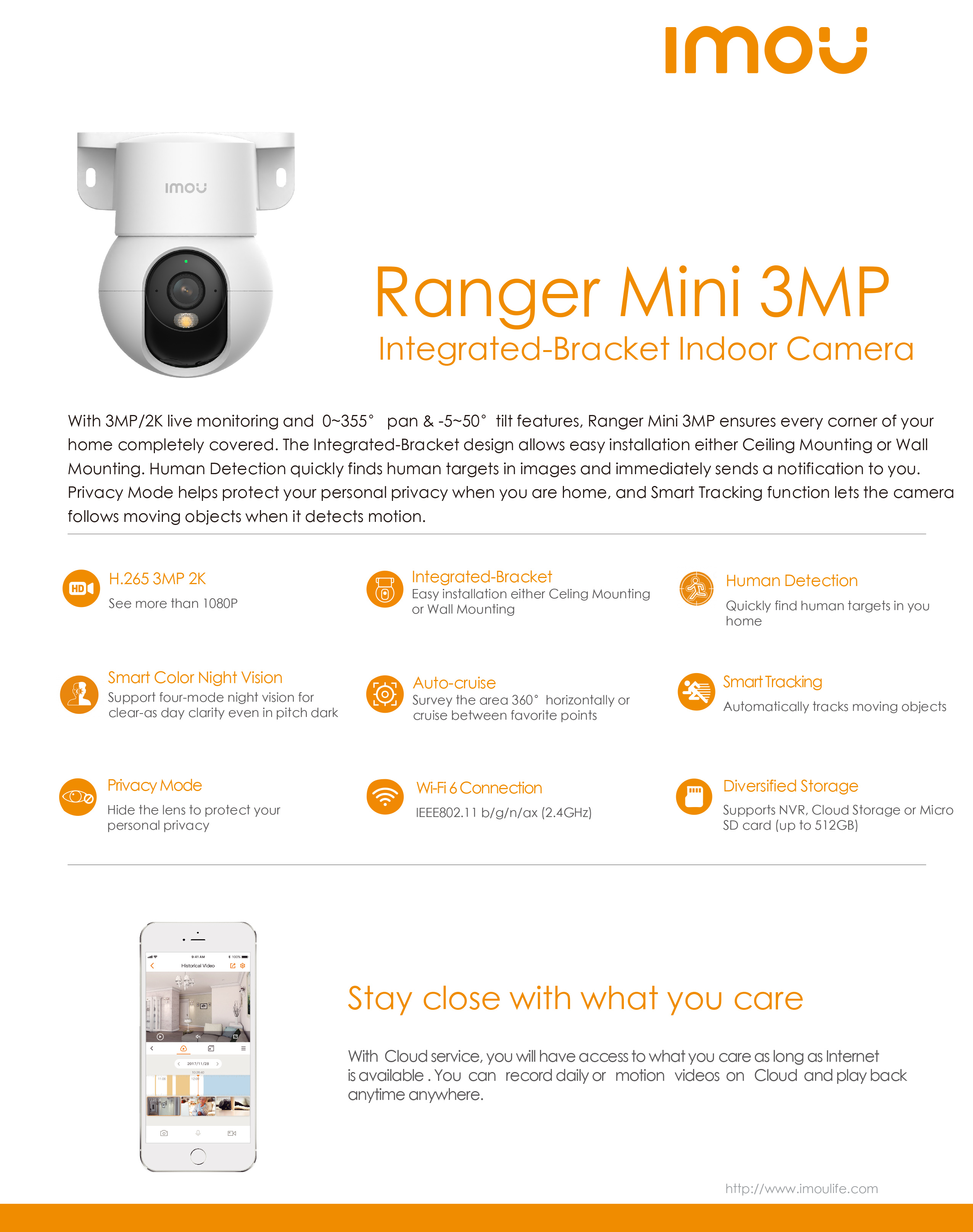 IMOU IPC-K2MP-3H1WE : RANGER MINI 3 MP กล้องวงจรปิด Indoor WIFI 3 MP Smart Color Night Vision, มีไมค์และลำโพงในตัว BY BILLIONAIRE SECURETECH RANGER MINI 3 MP