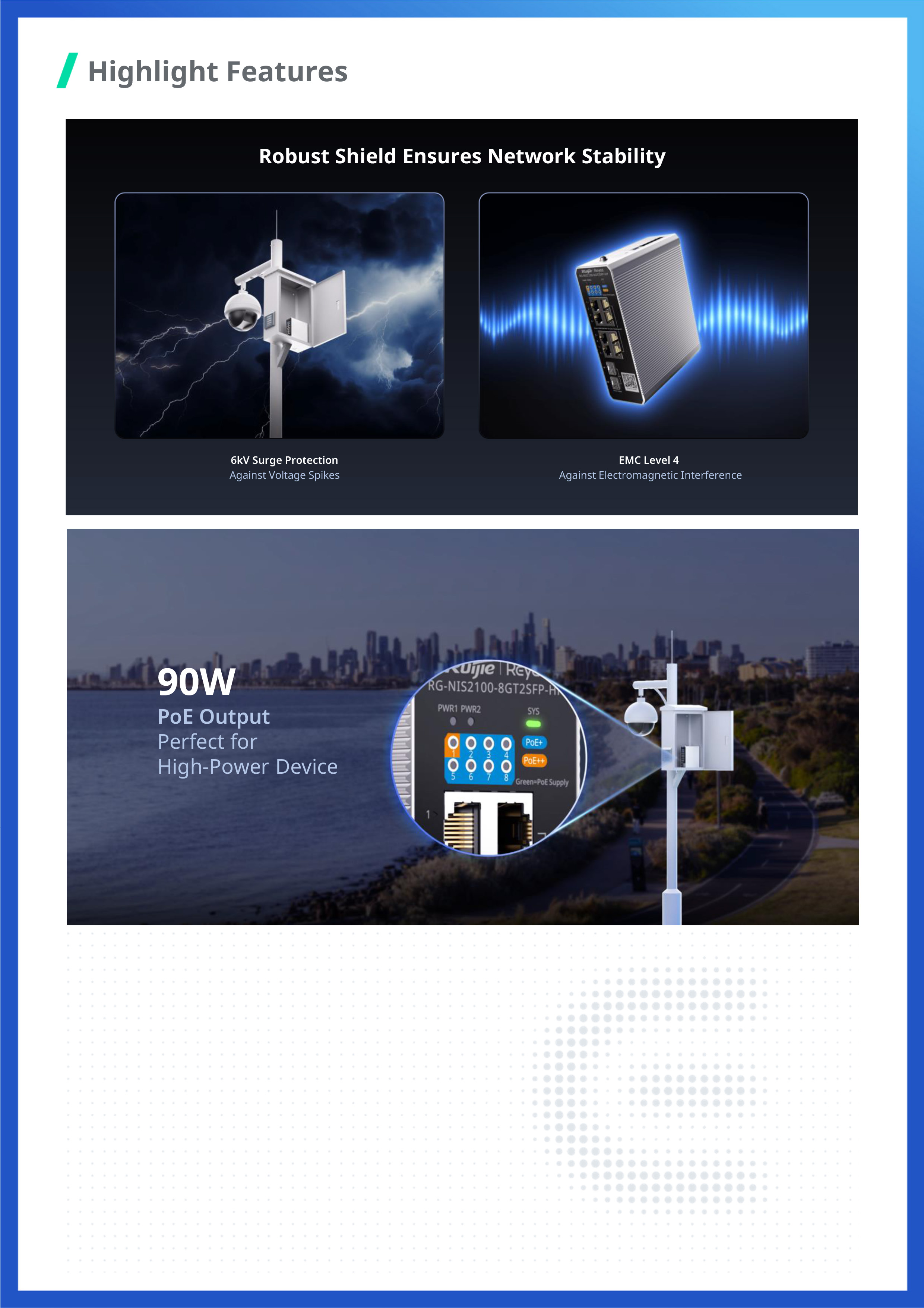 RUIJIE RG-NIS2100-8GT2SFP-HP , 10-Port Cloud Managed Industrial Switch, with 1 x PoE++ Port, 7 x PoE+ Ports, and 2 x SFP Uplink Ports BY BILLIONAIRE SECURETECH RG-NIS2100-8GT2SFP-HP