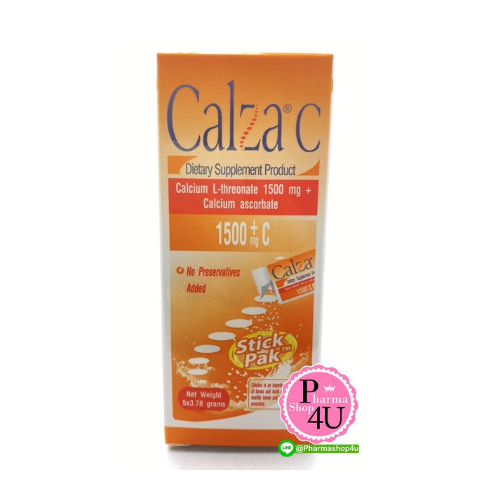 CALZA C 1500MG POWDER 5 ซอง (CALCIUM L-THREONATE) แคลเซี่ยมผสมวิตามินซี ละลายดี ดูดซึมได้ดี ไม่ต้องอาศัยวิตามินดี