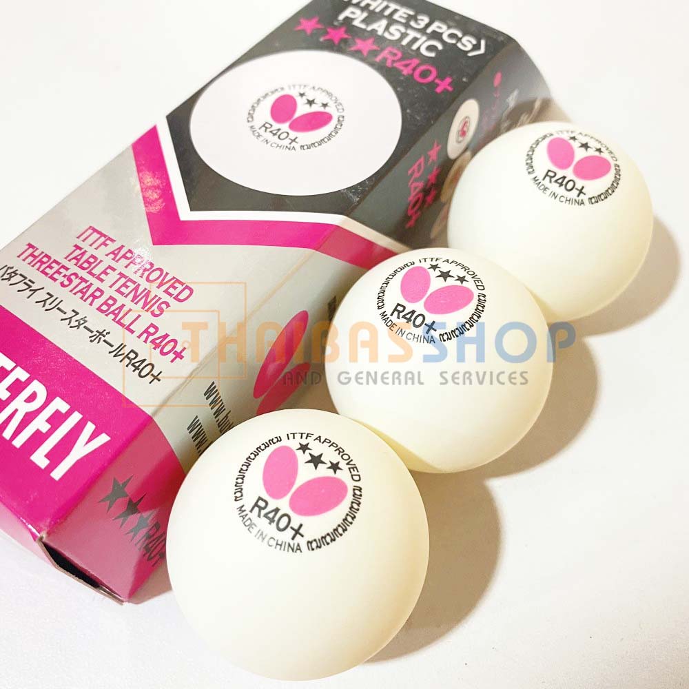 (ของแท้ 100%) ลูกปิงปอง ลูกเทเบิลเทนนิสพลาสติก Butterfly R40+ 3ดาว บรรจุ 3 ลูก สีขาว รุ่นแข่งขัน
