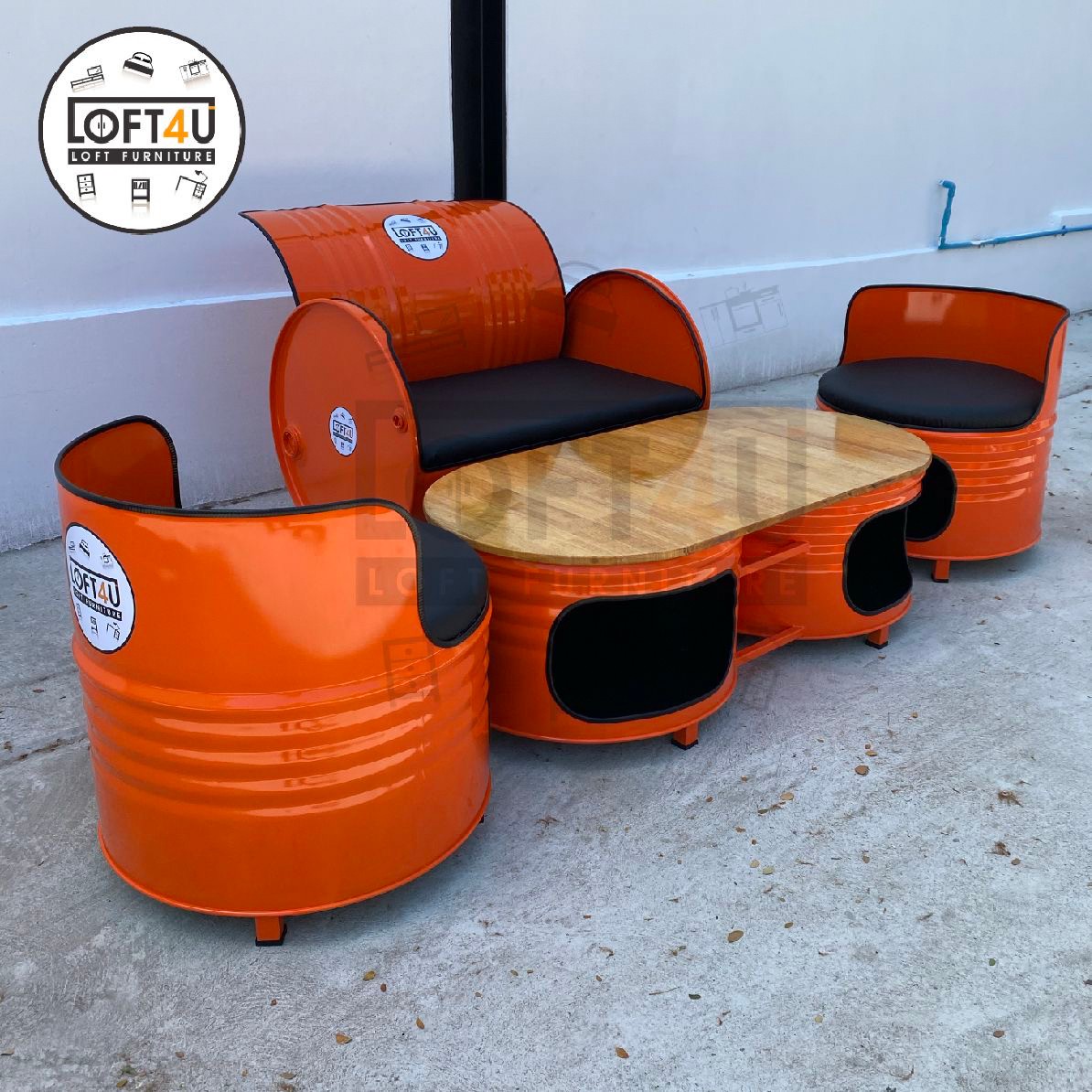 ชุดโซฟาถังรับแขกพูลวิลล่า รีสอร์ท คาเฟ่ Living Sofa Table Set : leather cushion / 2-4 seats