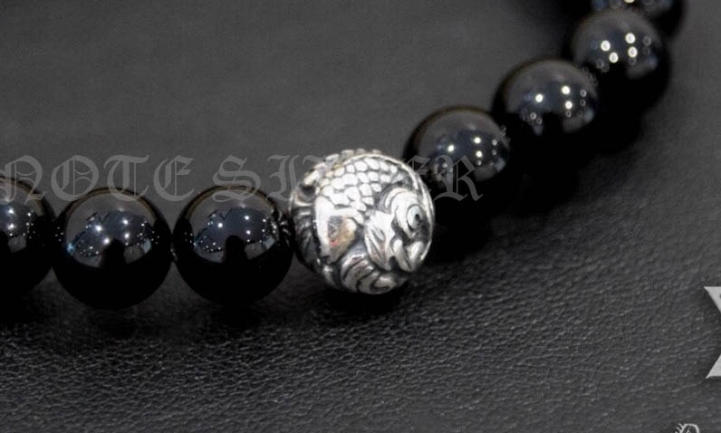 สร้อยข้อมือนิลแท้ 8mm มิกซ์เม็ดบีทเงินแท้ลายปลาปลาคาร์ฟ (หลีฮื้อ) Sterling Silver 925 NSSV2015