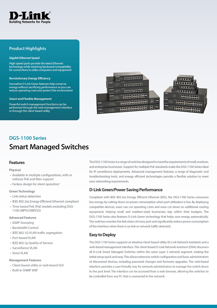 D-LINK DGS-1100-24V2 24-Port Gigabit Smart Managed Switch BY BILLIONAIRE SECURETECH DGS-1100-24V2