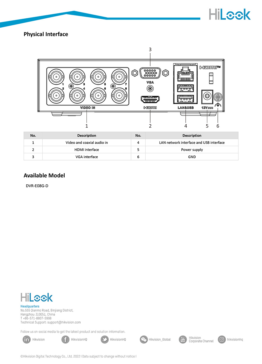 HILOOK eDVR DVR-E08G-XD (8 CH) เครื่องบันทึกกล้องวงจรปิด 8 CH สำหรับกล้องระบบ HD ความละเอียดไม่เกิน 2 ล้านพิกเซล มี eSSD 1TB ในตัว BY BILLIONAIRE SECURETECH DVR-E08G-XD