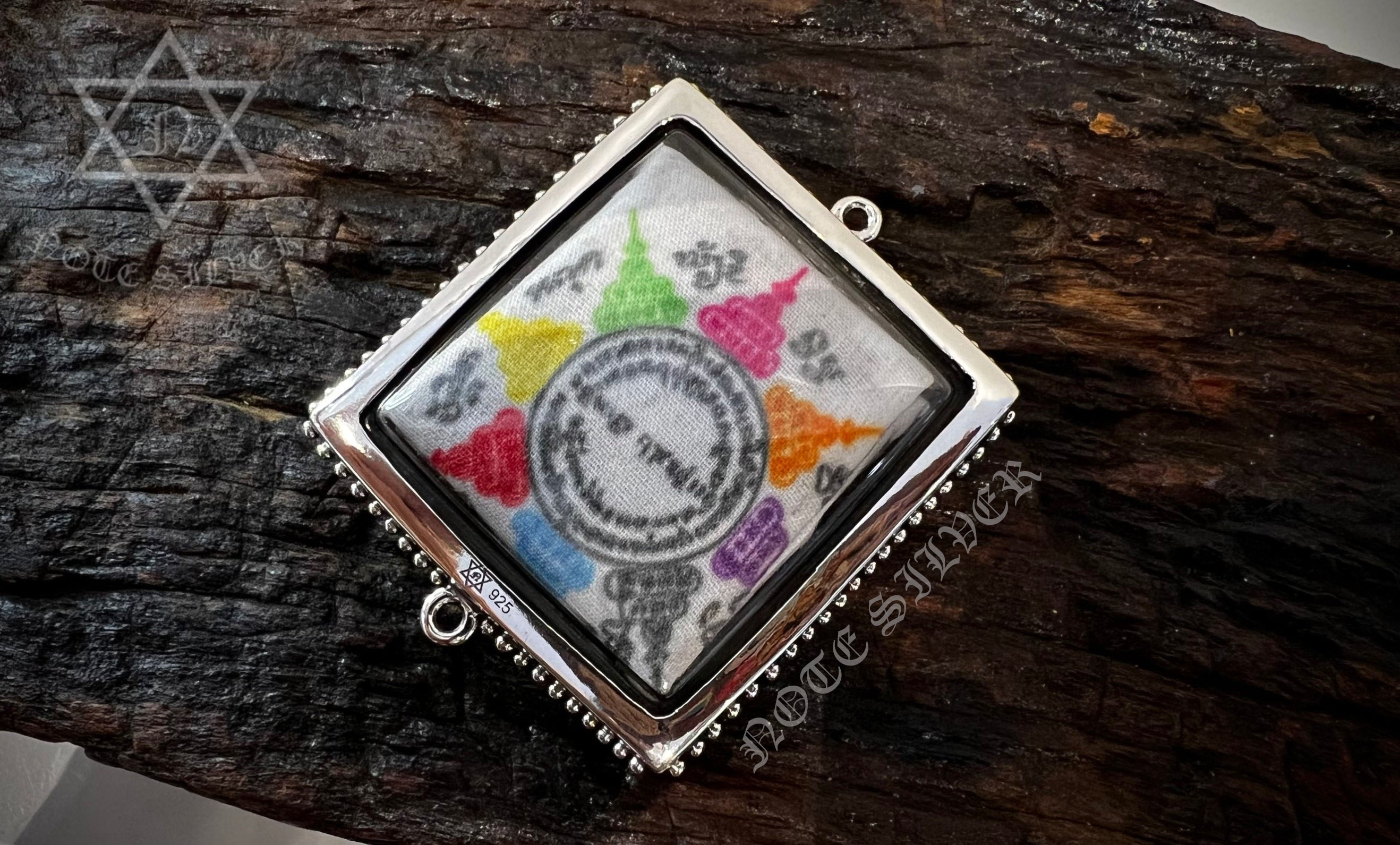 กรอบพระไข่ปลา ทรงสี่เหลี่ยม Sterling Silver 925 NSSV3029