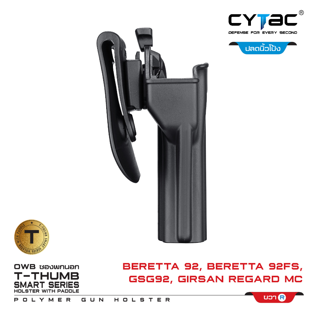 CYTAC ซองพกนอก ปลดล็อคนิ้วโป้ง รุ่น Berettaa 92, Berettaa 92FS,GSG92, Girsan Regard MC