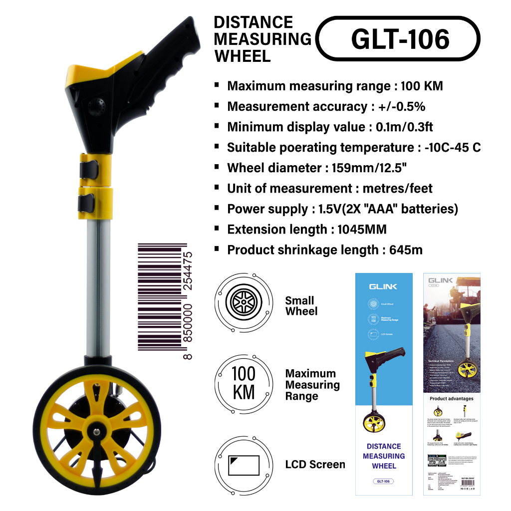 GLINK GLT-106 / GLT106 ล้อวัดระยะทาง 100 กิโลเมตร Tool Distance Measuring Wheel + LCD Screen BY BILLIONAIRE SECURETECH GLT-106
