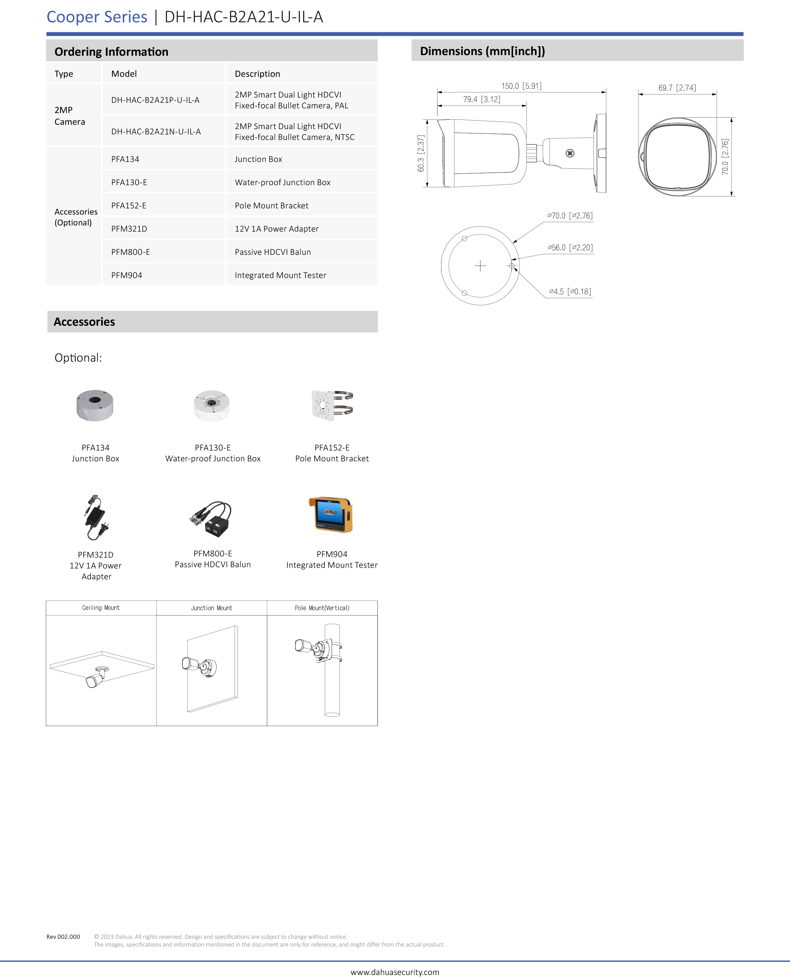 DAHUA HAC-B2A21P-U-IL-A กล้องวงจรปิดระบบ HD 2 MP มีไมค์ในตัว Dual Light ภาพสี 24 ชม. BY BILLIONAIRE SECURETECH HAC-B2A21P-U-IL-A