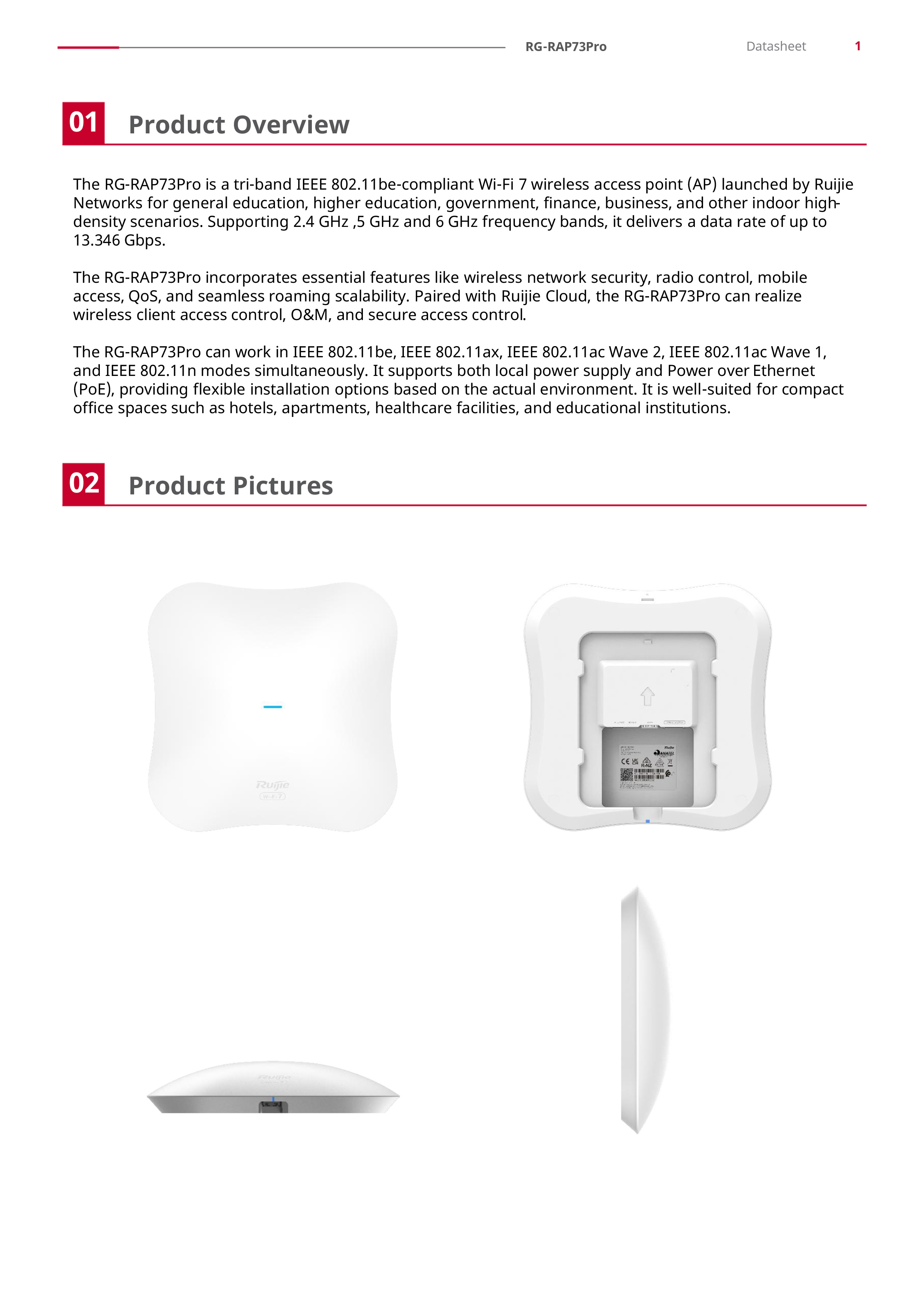 RUIJIE RG-RAP73Pro, Wi-Fi 7 BE14000 Tri-Band Ceiling Access Point, SFP+,High-Density BY BILLIONAIRE SECURETECH RG-RAP73Pro
