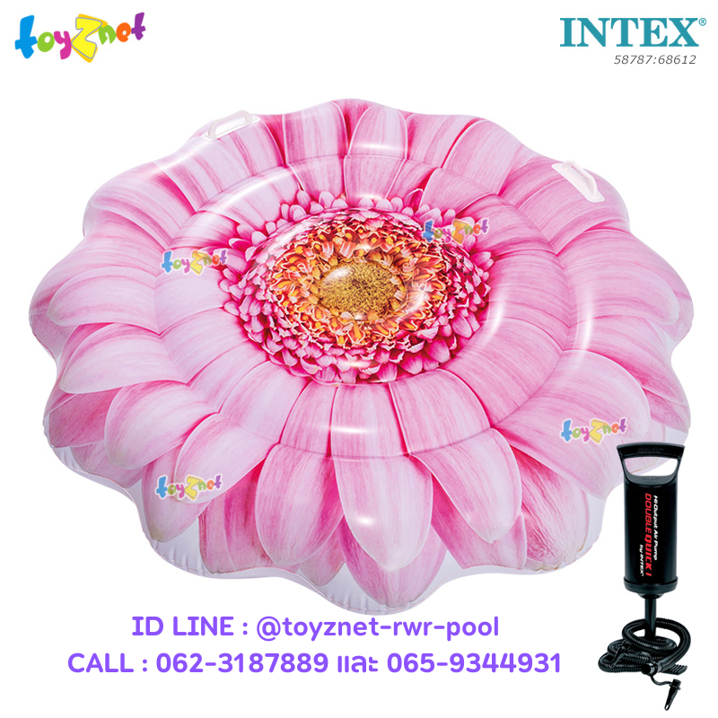 Intex แพดอกเดซี่ สีชมพู 1.42x1.42 ม. รุ่น 58787 + ที่สูบลมดับเบิ้ล ควิ๊ก วัน