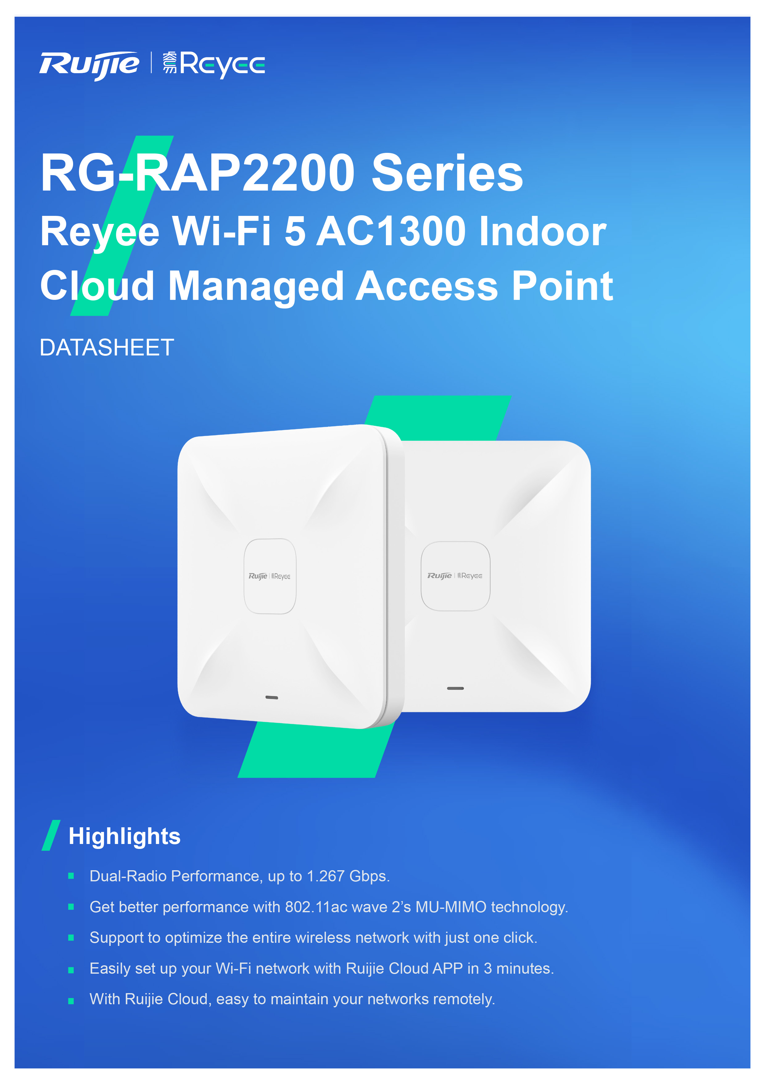 RUIJIE RG-RAP2200(E) Wi-Fi 5 1267Mbps Ceiling Access Point BY BILLIONAIRE SECURETECH RG-RAP2200(E)