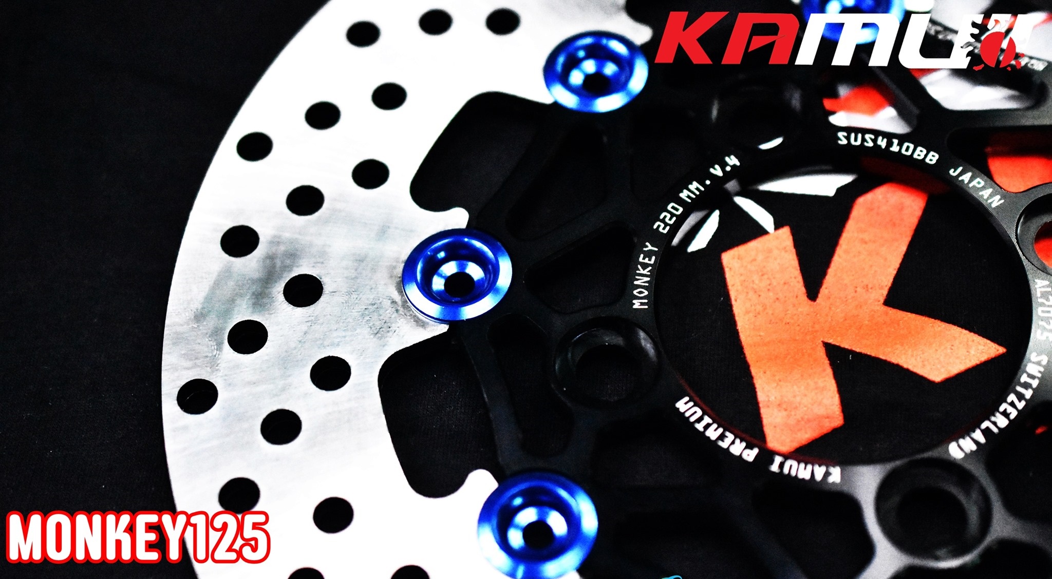 จานดิสก์monkey125 KAMUI ราคาชุดละ6000 หน้า 220 มิล.+หลัง 190 มิล. ลาย POWER-SLOT V.4 ข้อดีของจาน Floating - จานดิสก์ สแตนเลส 410BB จาก ญี่ปุ่น ผ่านการชุบแข็ง - อลูมิเนียม 7075 T651 จาก สวิตเซอร์แลนด์ - ใส่ปั๊ม Brembo ไม่ติดหมุด ไม่ต้องตัดผ้าเบรค - จับหน้า