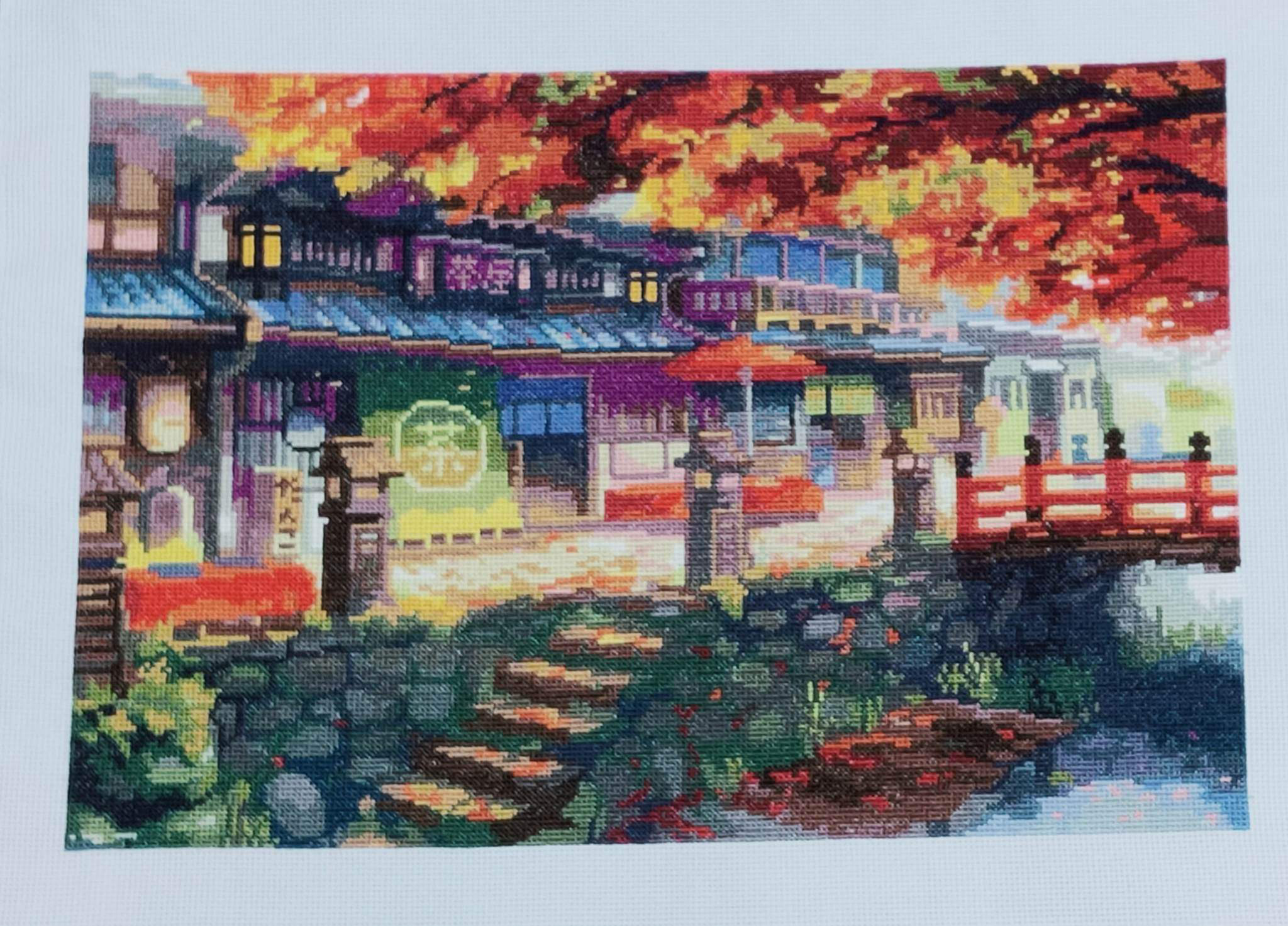 home-1131 *สินค้าหมด* ชุดปักครอสติช ลายร้านน้ำชาญี่ปุ่น (ปักเต็มผืนผ้า ไม่มีเดินเส้น ผ้า11CT พิมพ์ลาย ปัก 3 เส้นเล็ก) ขนาด 60*45 ซม.ผ้าครอสติช 11CTพิมพ์ลายปักบนผ้า ไหมคอตตอน 43 สี ผังลาย เข็ม