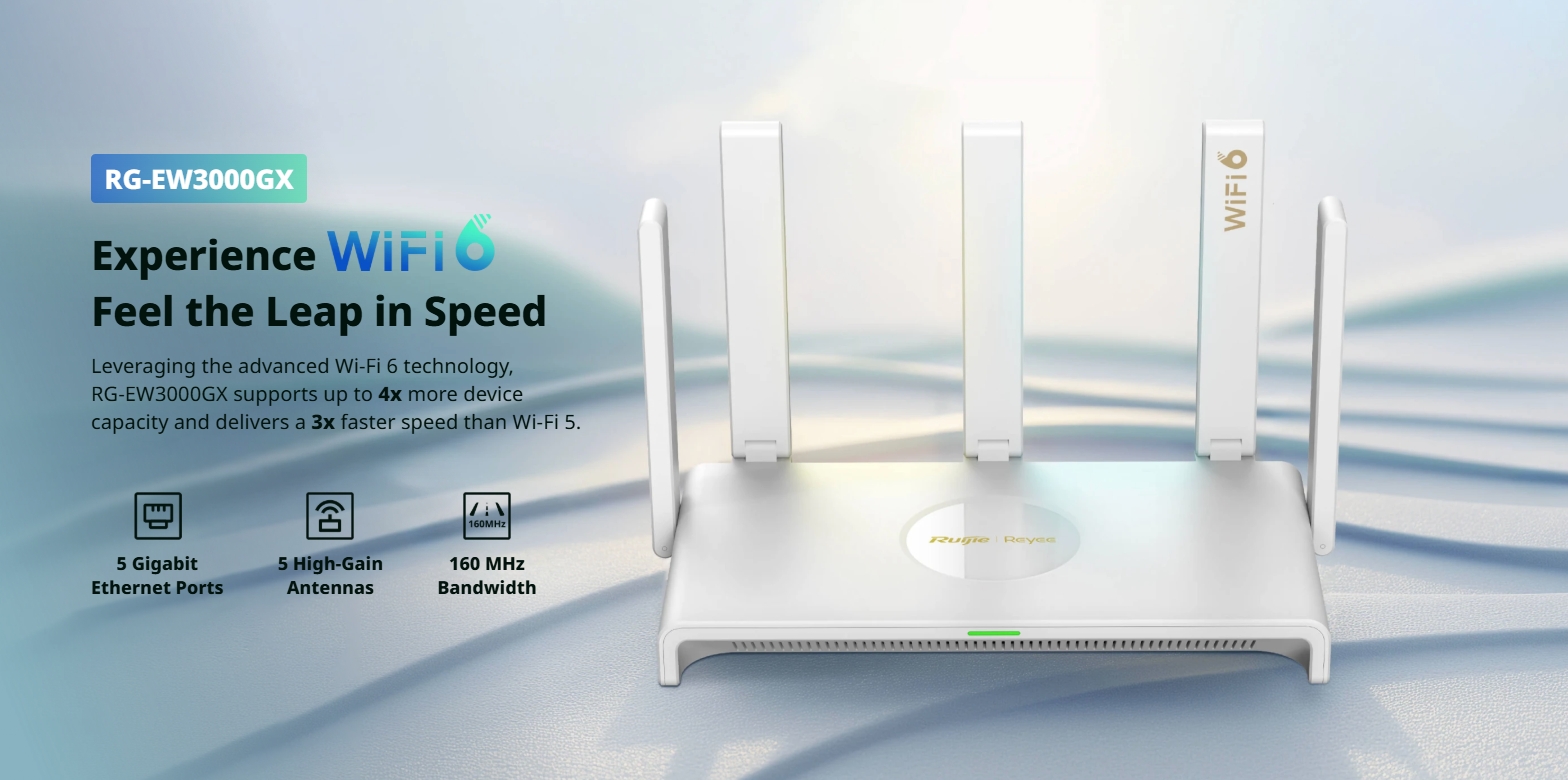 RUIJIE RG-EW3000GX CLOUD ROUTER Wi-Fi 6, 3000Mbps, Dual-WAN, Dual Band 2.4/5GHz BY BILLIONAIRE SECURETECH RG-EW3000GX