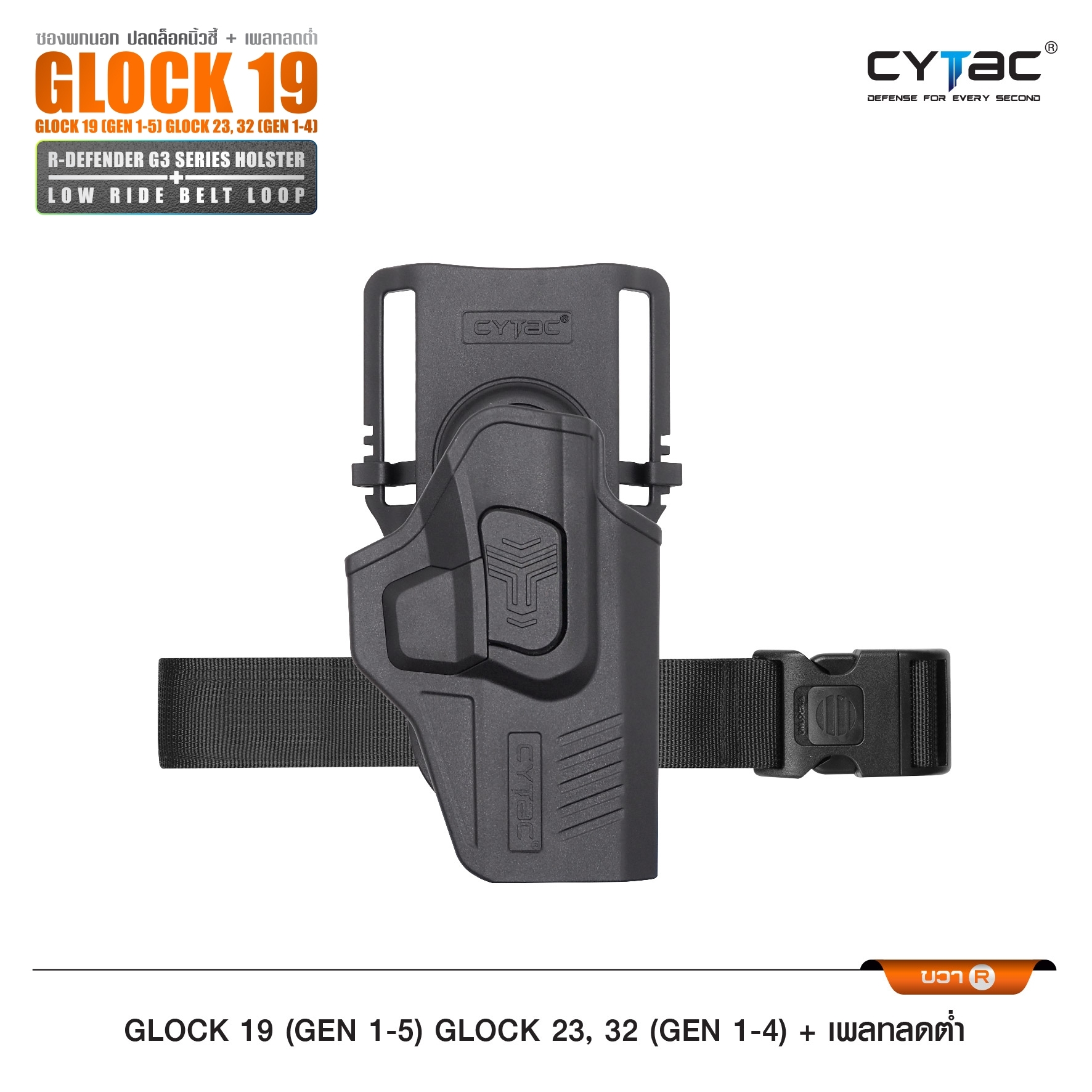 CYTAC ซองพกนอกปลดนิ้วชี้ Glock19 + เพลทลดต่ำ