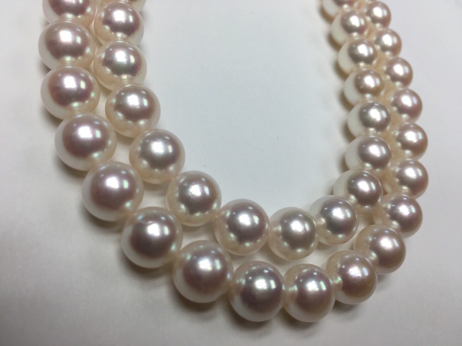 สร้อยไข่มุกอะโกย่าญี่ปุ่นแท้ 9-9.5 มิล กลม สีขาวอมชมพู AAA