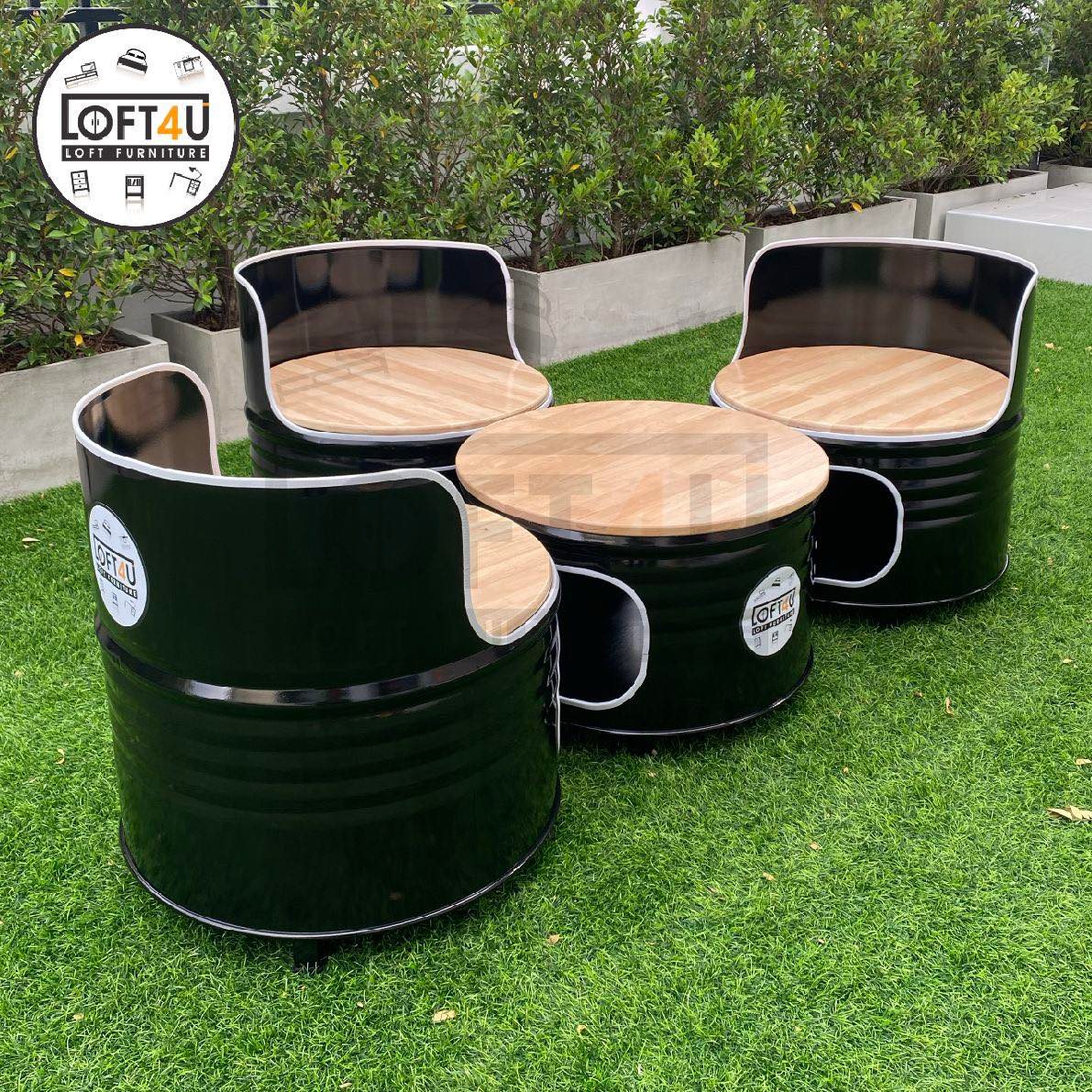 โต๊ะคาเฟ่ Cafe Table Set : wooden cushion / 3 seats