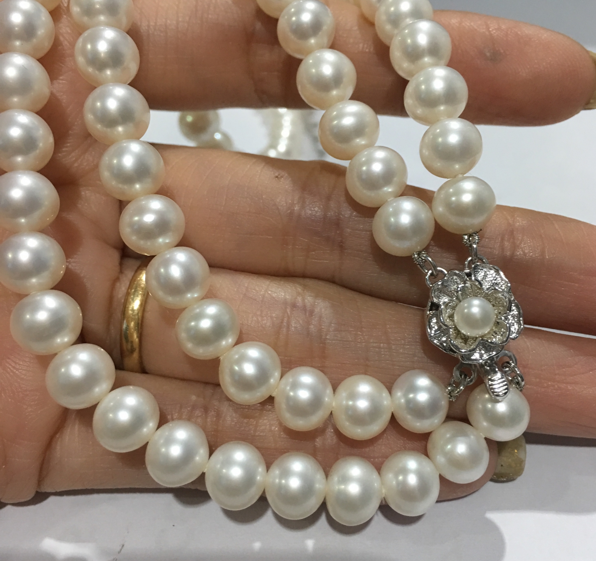 ชุดไข่มุกแท้ สร้อยคอ และ สร้อยข้อมือ แบบ 2 ชั้น 7-7.5 มิล AAA