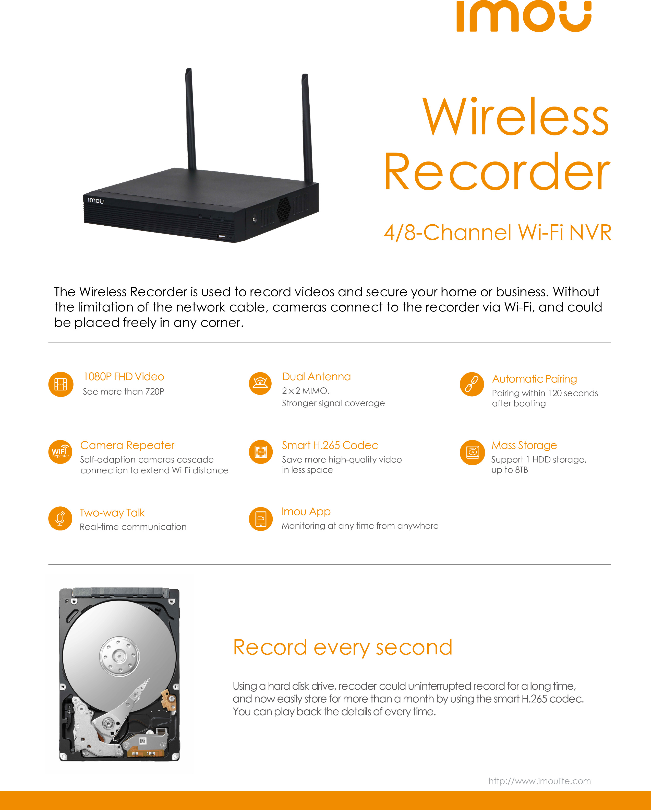 IMOU NVR1108HS-W-S2 NVR สำหรับกล้อง WIFI 8 CH รองรับ HDD ได้ 1 ลูก ความจุสูงสุด 8 TB BY BILLIONAIRE SECURETECH NVR1108HS-W-S2