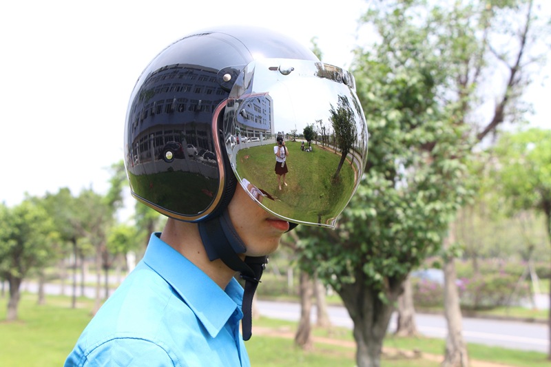 Shieldหรือหน้ากากหมวกกันน็อค แนววินเทจ(เปิดหน้ากากได้)ทรง BUBBLE สีปรอทเงิน