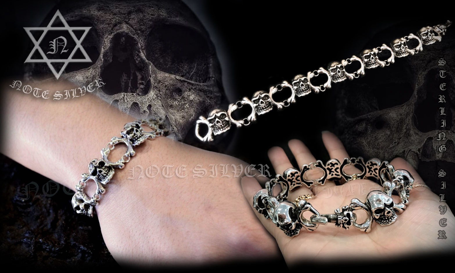 สร้อยข้อมือกะโหลกกระดูกไขว้ Sterling Silver NSSK1601