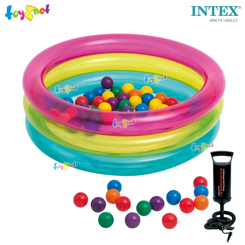 Intex 3-Ring Baby Ball Pit 86x25 cm w/50 Fun Ballz no.48674/58924 + DQI Air Pump