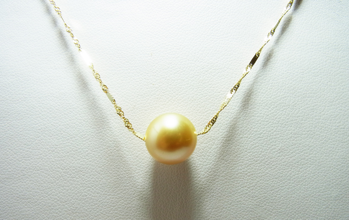 สร้อย Tin cup อิตาลี 18k,มุก south sea 11-12 มิล AAA สีทอง