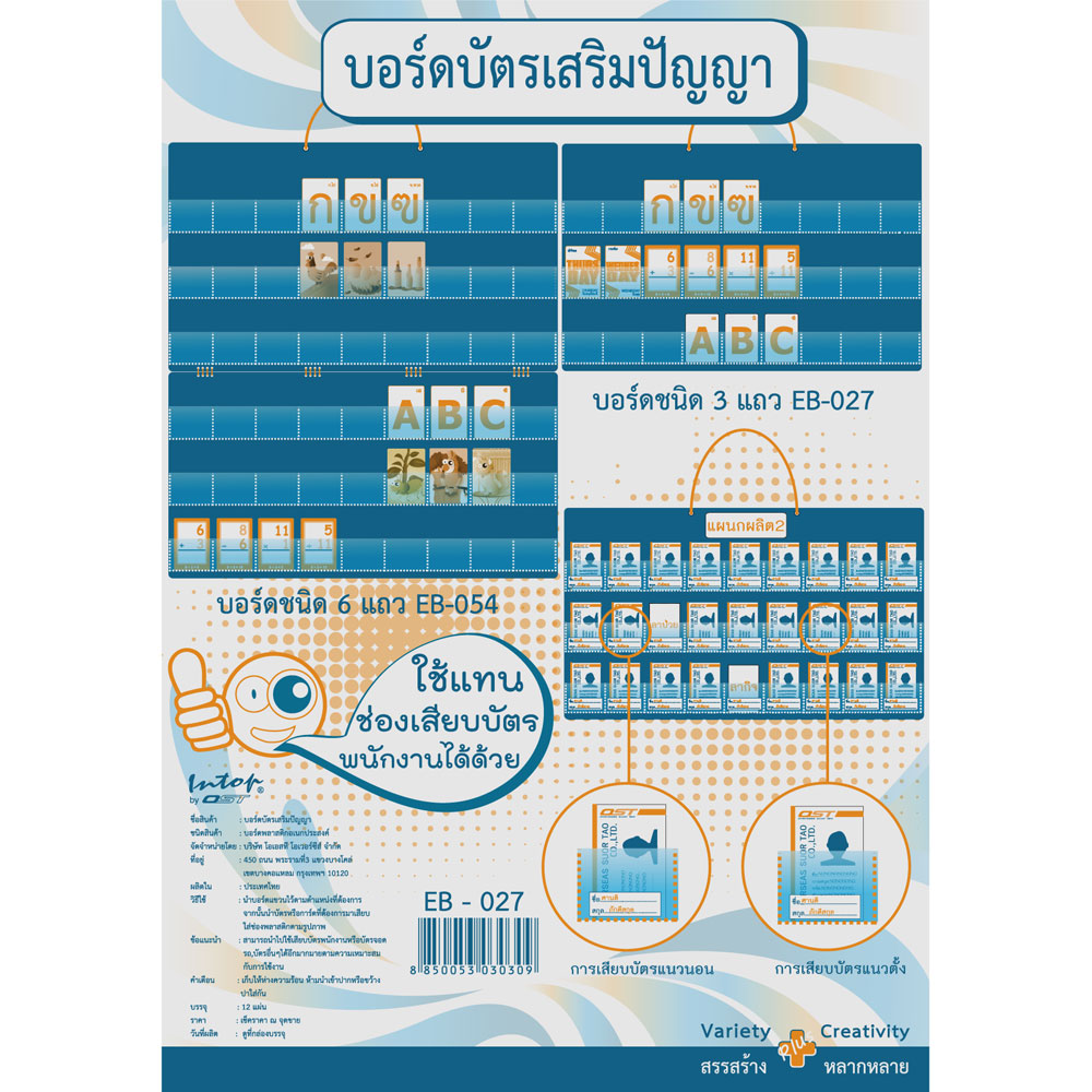 บอร์ดใส่บัตร บอร์ดใส่บัตรคำ 3 แถว สูง 40 ซม.