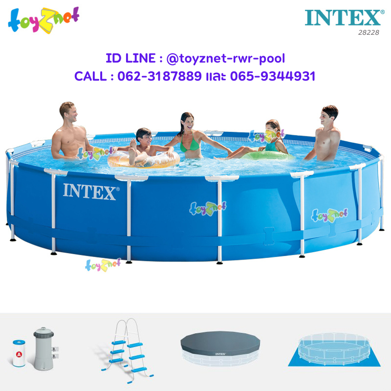 Intex 15ft Metal Frame Pool Set (4.57x0.84 m) w/Cartr. Filter Pump-Ladder-Pool Cover-Ground Cloth no.28228