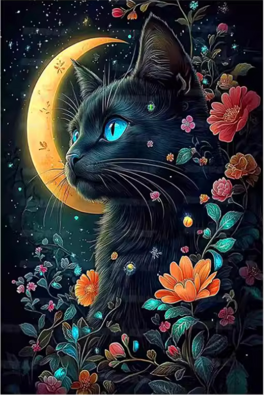 cat-1031 *สินค้าหมด* ชุดปักครอสติช ลายน้องแมวดำ (ปักเต็มผืนผ้า ไม่มีเดินเส้น ไม่มีผังลาย ผ้า11CTพิมพ์ลาย ปัก 3 เส้นเล็ก ) ขนาด 28*38 ซม.ผ้าครอสติช 11CTพิมพ์ลายปักบนผ้า ไหมคอตตอน 24 สี เข็ม