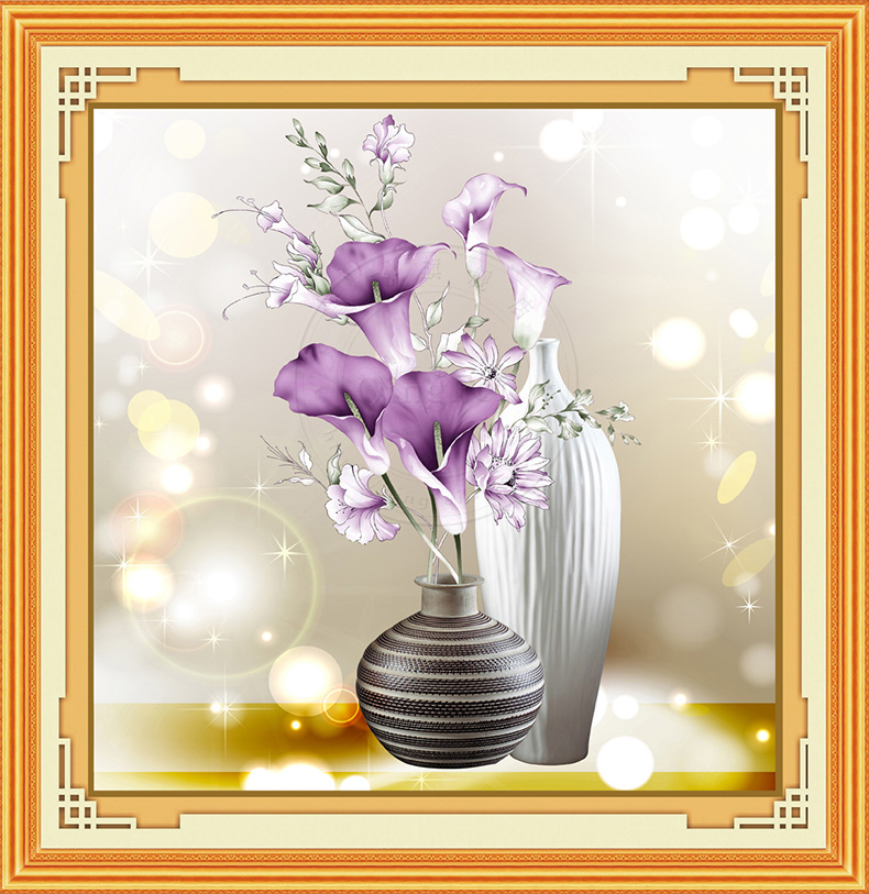 vase-1094 *พร้อมส่ง* ชุดปักครอสติช ลายดอกลิลลี่ในแจกัน ( งานปักเต็มลาย ไม่มีเดินเส้น ) ขนาด 56*61 ซม.ผ้าครอสติช 11CTพิมพ์ลายปักเต็มลายผ้า ไหมคอตตอน 48 สี ผังลาย เข็ม