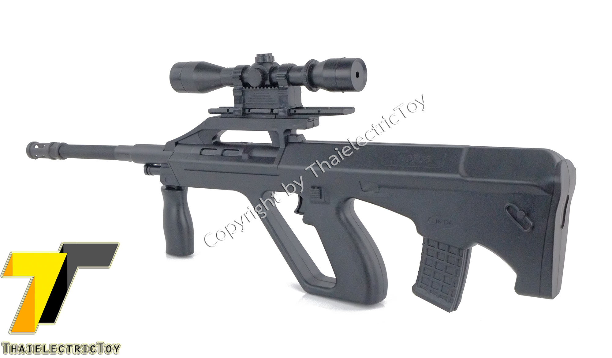 ปืนอัดลมพลาสติก Steyr Aug ยาว 60 เซนติเมตร หนัก 321 กรัม ชักยิงทีล่ะนัด ใช้กระสุนพลาสติกขนาด 6mm