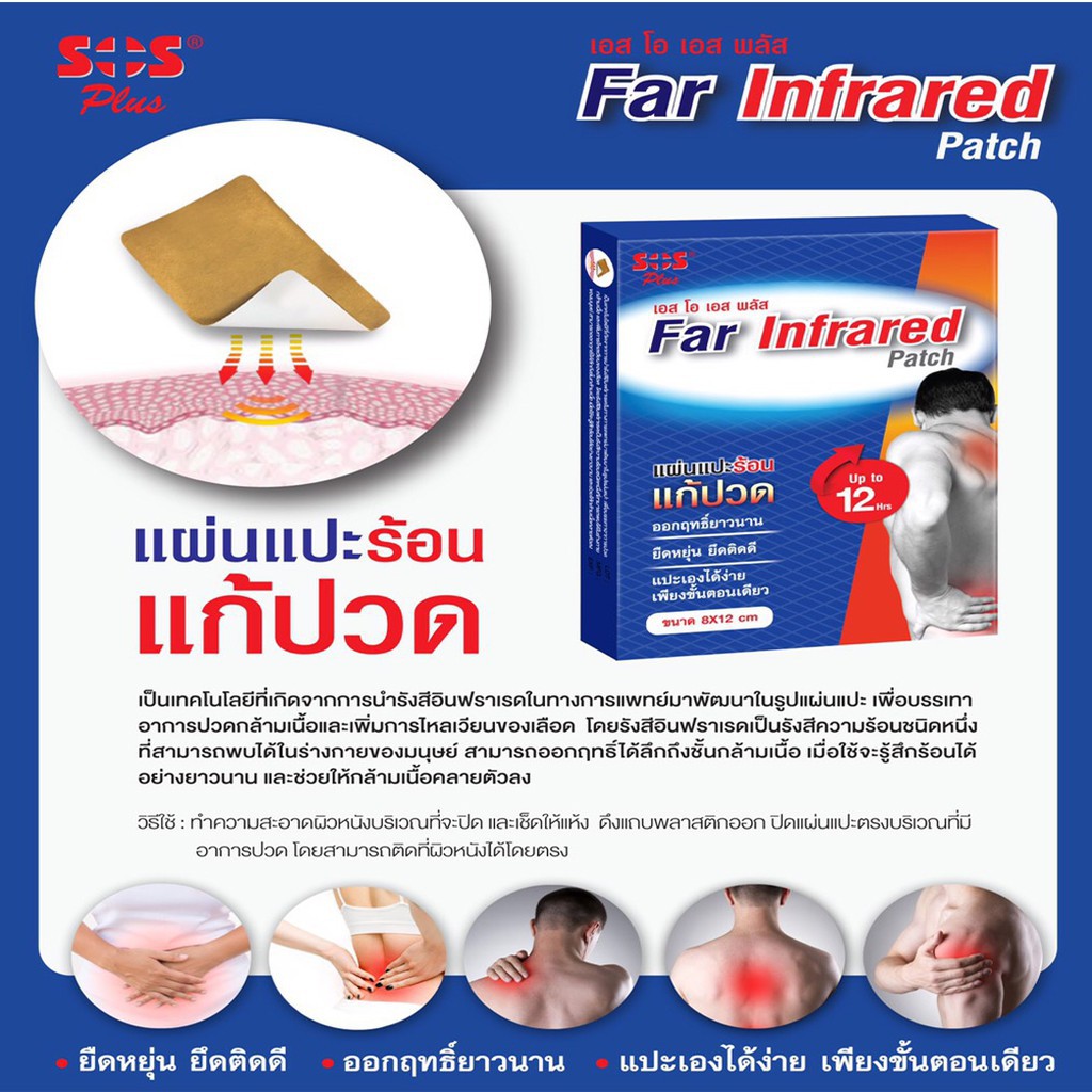 SOS Far Infrared Patch แผ่นแปะร้อน 8x12cm. (4ซอง/กล่อง)
