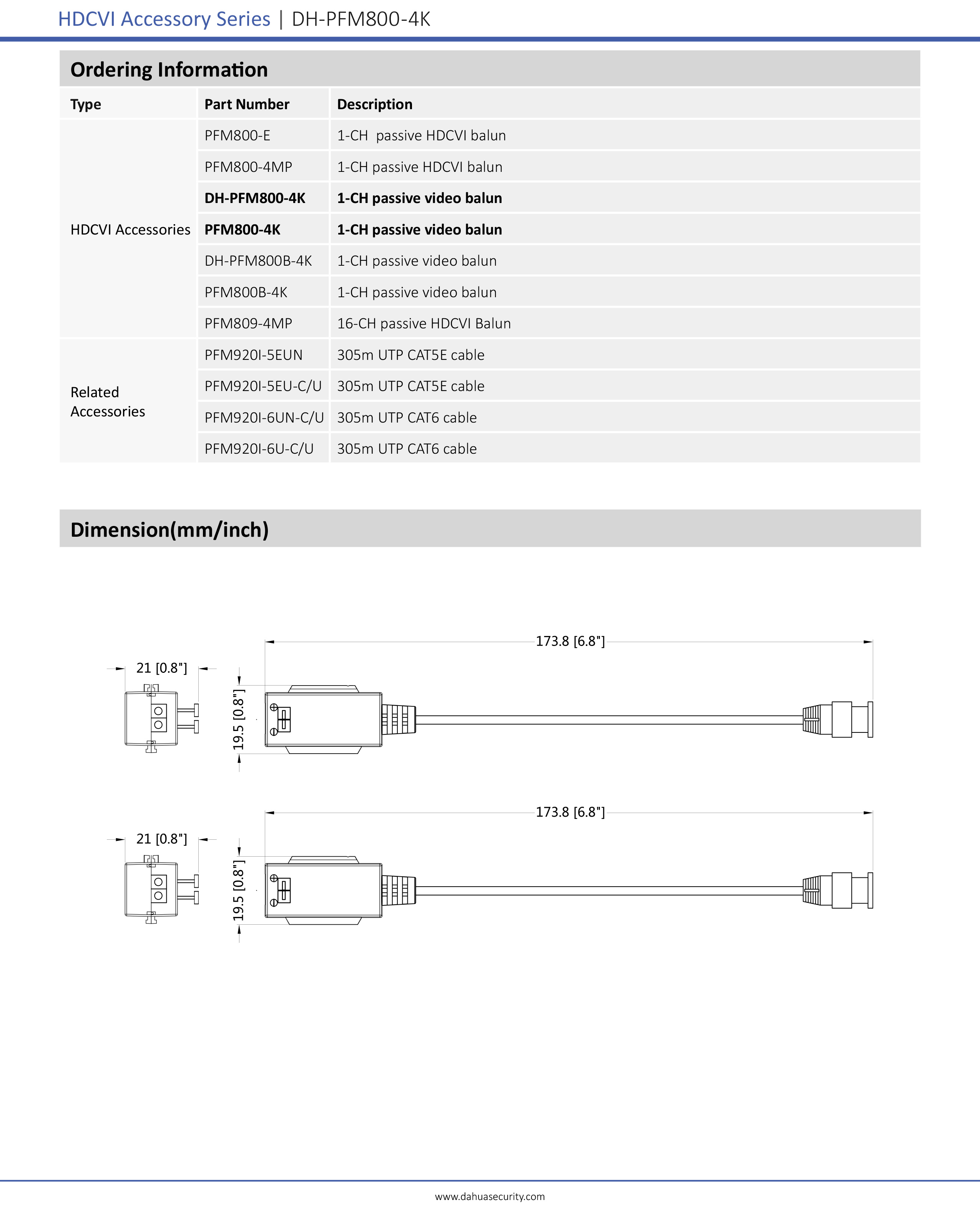 DAHUA PFM800-4K : 1-CH Passive Video Balun BY BILLIONAIRE SECURETECH PFM800-4K