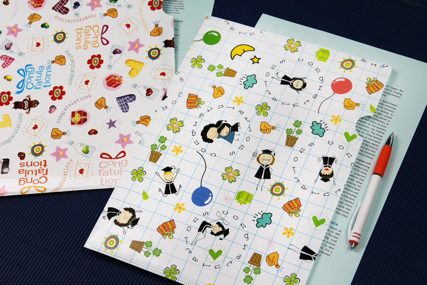 L-Type Plastic Folders A4 with Congratulation Pattern Printed