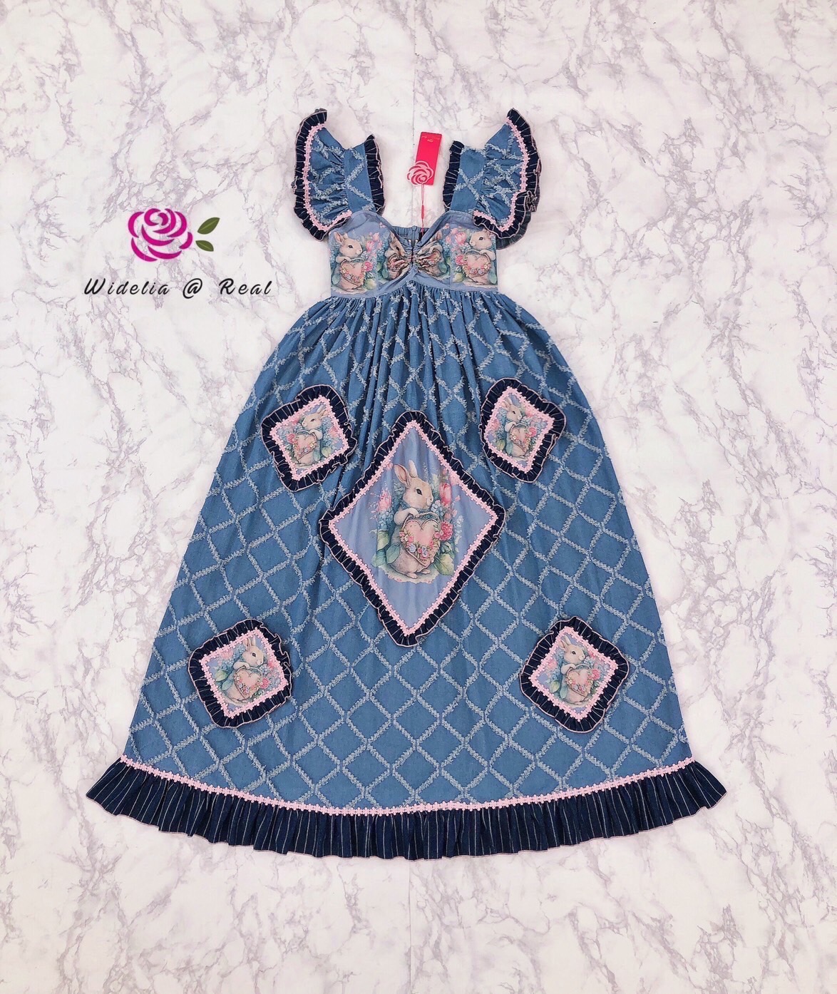 Vintage Maxi dress แม็กซี่เดรสตัวยาว แขนระบาย เนื้อผ้ายีนส์แท้100%