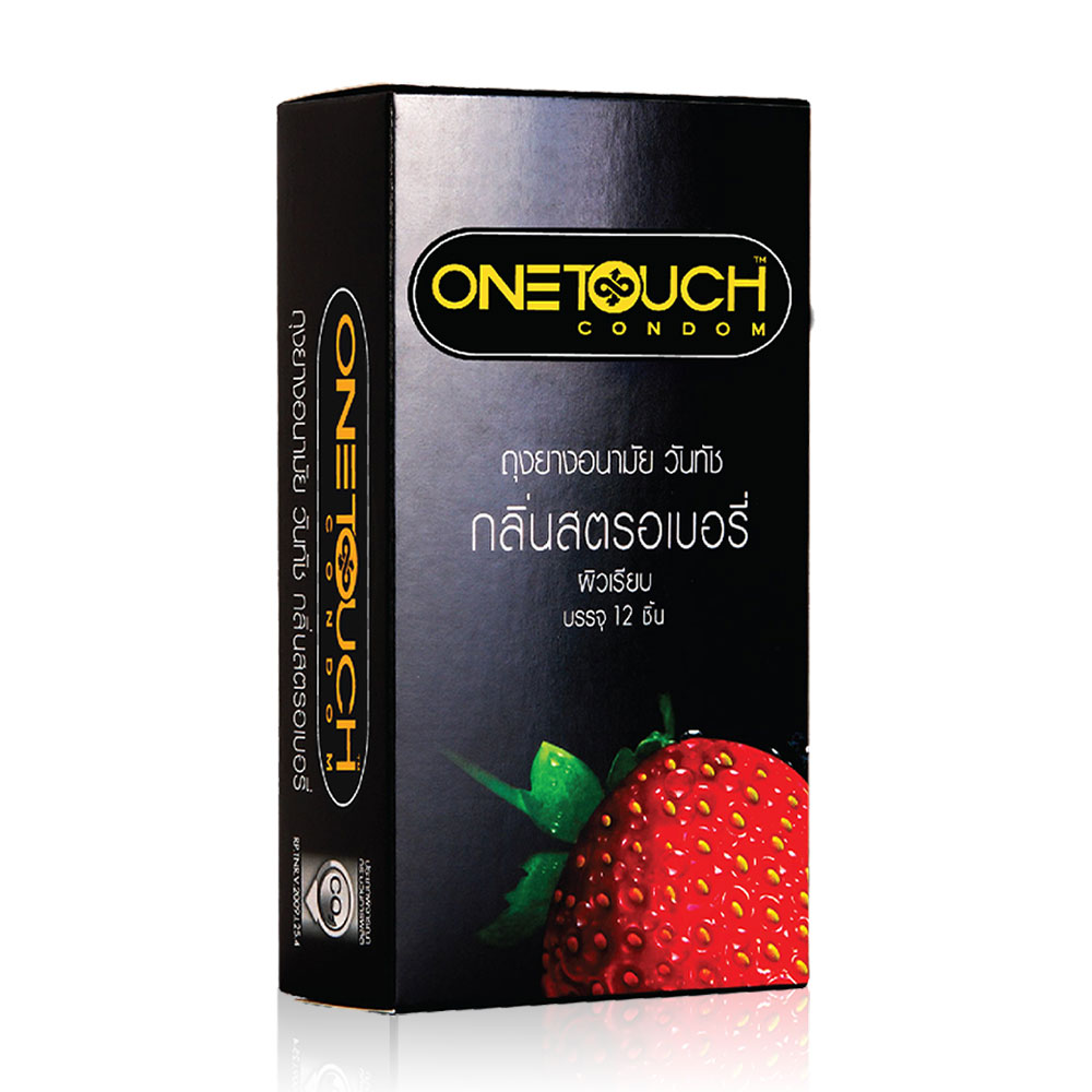 ONETOUCH วันทัช ถุงยางอนามัย ผิวเรียบ กลิ่นสตรอวเบอร์รี่ แฟมิลี่ 12 ชิ้น